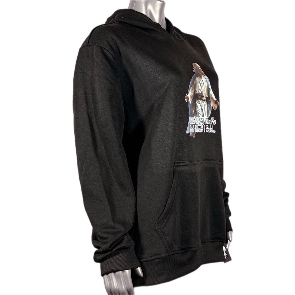 The Blind Medium | Black Oversized Hoodie Pullover with Funny Jesus Meme graphic - Picture 3 of 16
